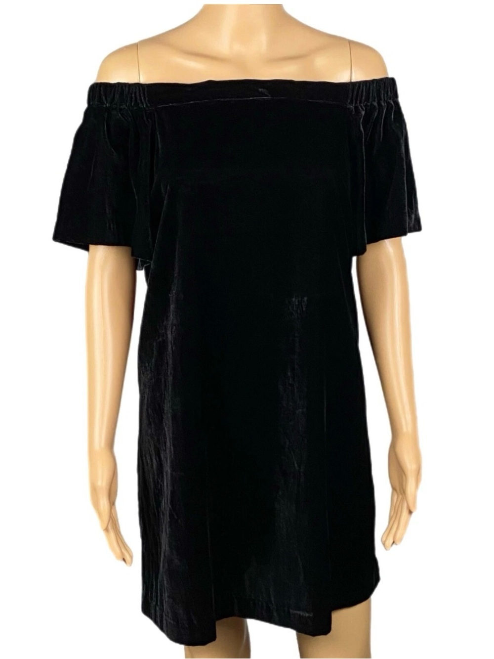 Ann Taylor- LOFT black velvet dress with off-the-shoulder neckline size xs